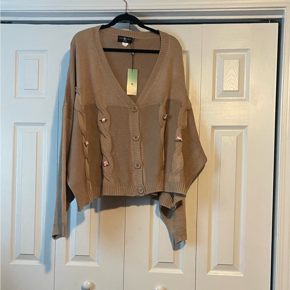 Cozy Tan Women's Cardigan with Button Detail